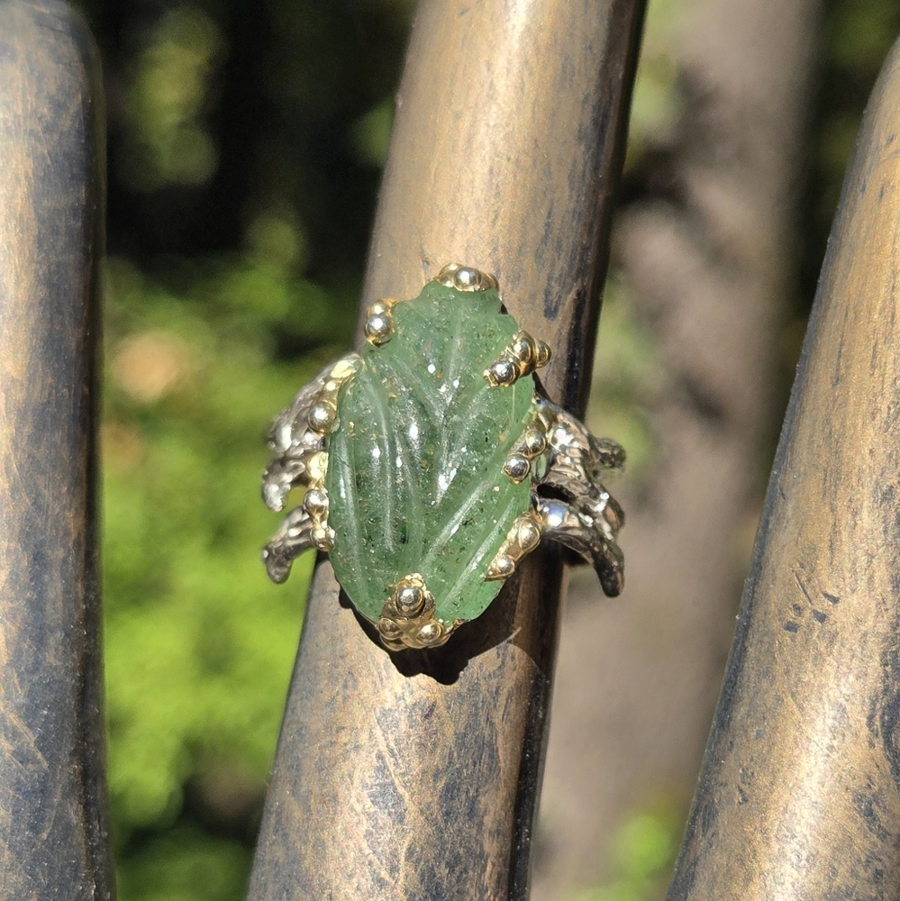 Adventurine 8k Natural Sterling & Gold Ring Sz7 - Picture 4 of 8